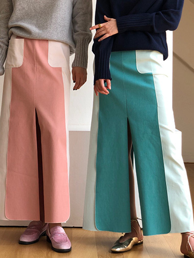 Two-tone slits skirt (2 colors)