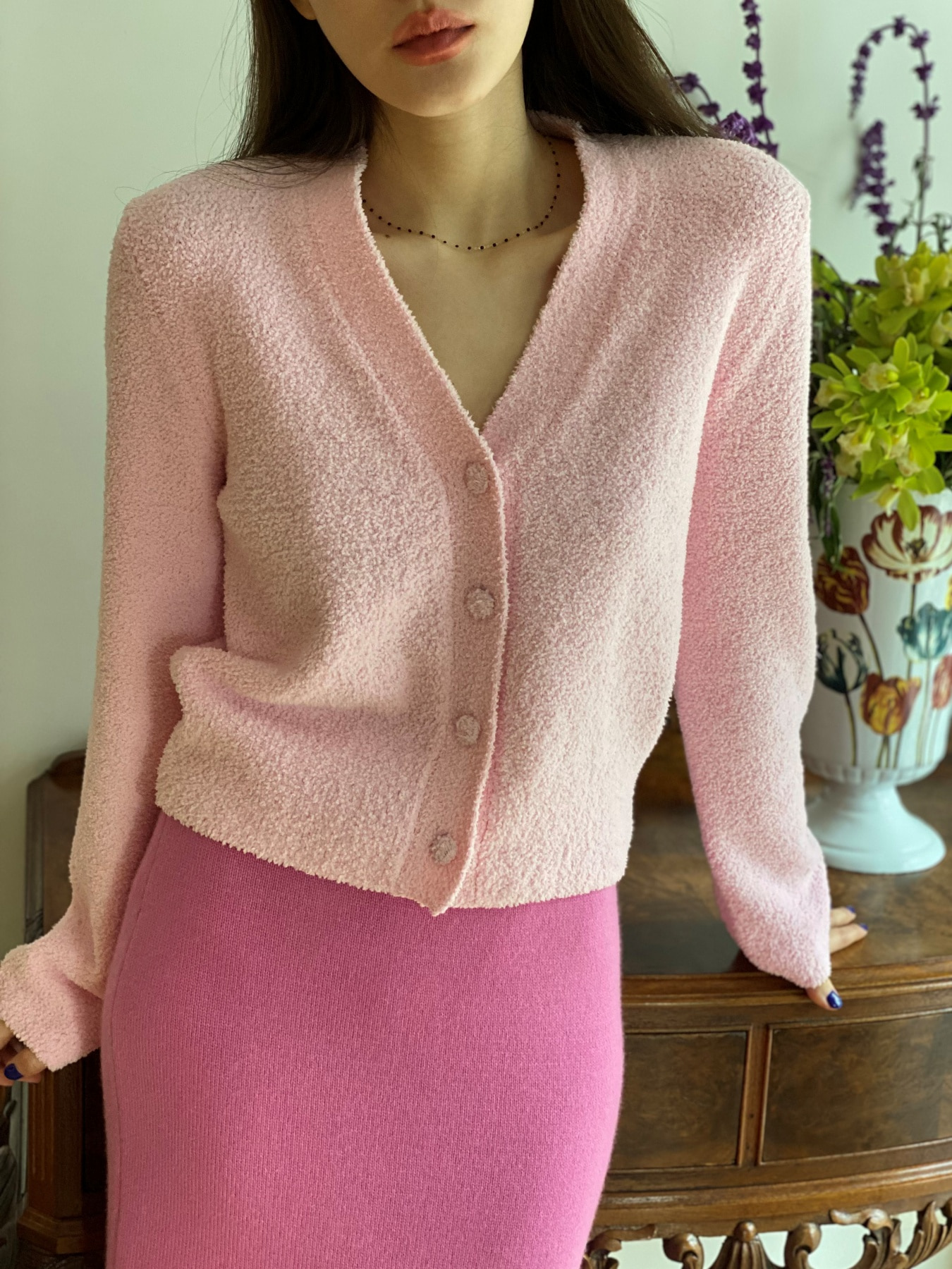 HAILEY BOUCLE CROPPED CARDIGAN (PINK)